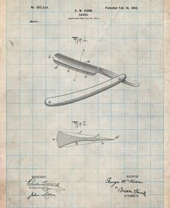 PP1178-Antique Grid Parchment Straight Razor Patent Poster