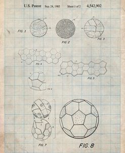 PP54-Antique Grid Parchment Soccer Ball 1985 Patent Poster
