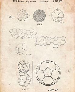 PP54-Vintage Parchment Soccer Ball 1985 Patent Poster