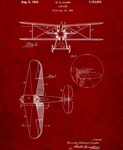 PP68-Burgundy Staggered Biplane Aircraft Patent Poster