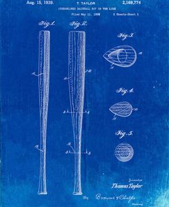 PP89-Faded Blueprint Vintage Baseball Bat 1939 Patent Poster