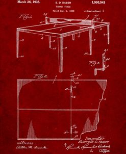 PP92-Burgundy Table Tennis Patent Poster