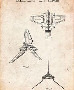 PP100-Vintage Parchment Star Wars Lambda Class T-4a Imperial Shuttle Patent Poster