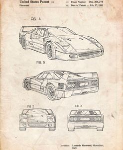 PP108-Vintage Parchment Ferrari 1990 F40 Patent Poster