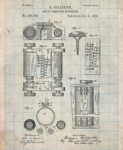 PP110-Antique Grid Parchment Hollerith Machine Patent Poster