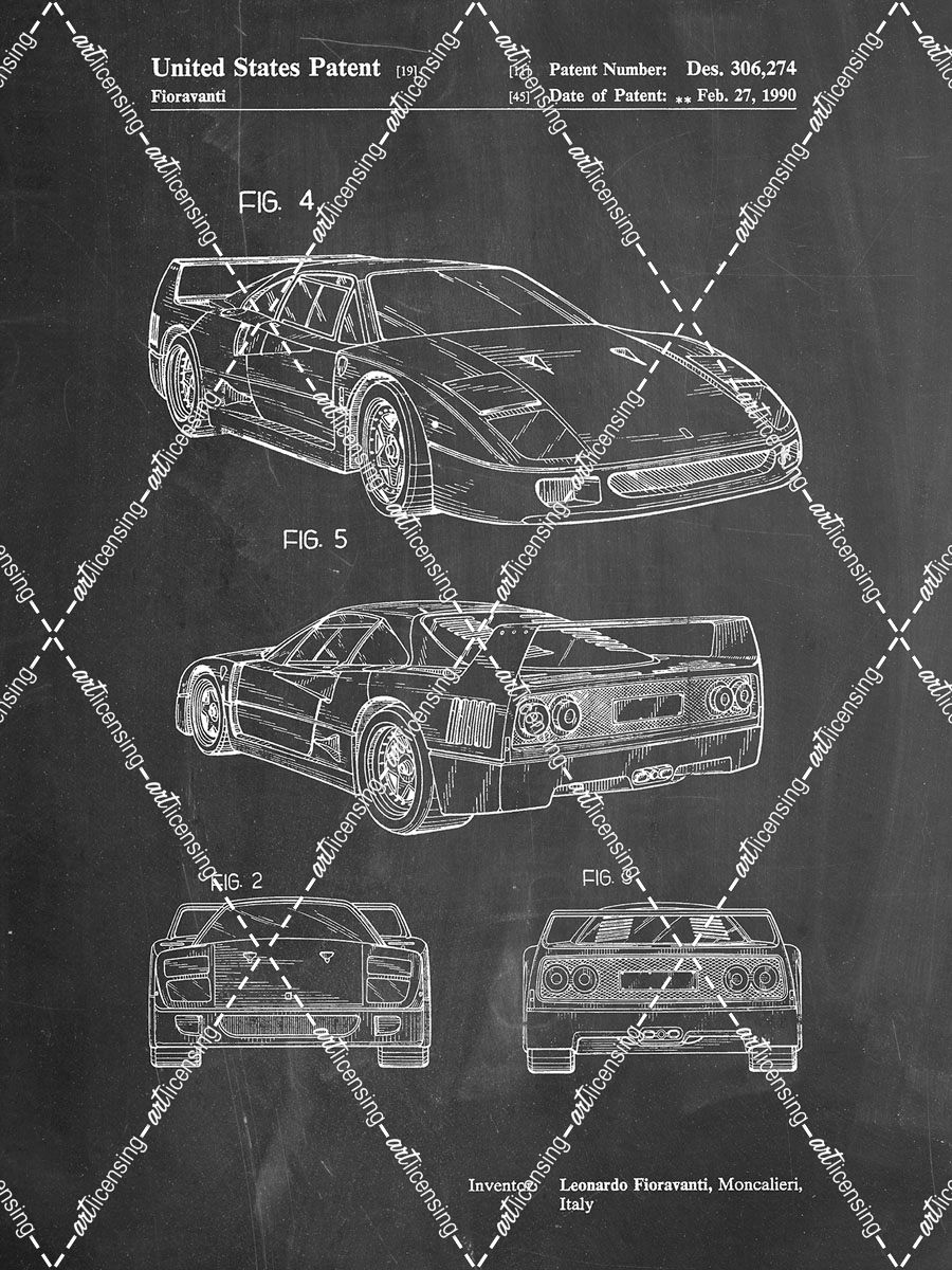 PP108-Chalkboard Ferrari 1990 F40 Patent Poster