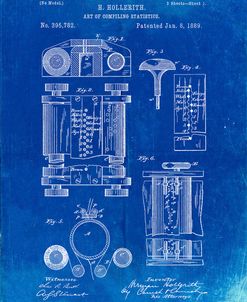 PP110-Faded Blueprint Hollerith Machine Patent Poster