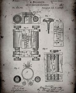 PP110-Faded Grey Hollerith Machine Patent Poster