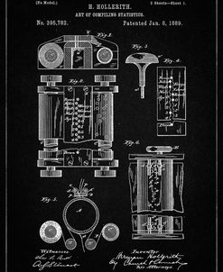 PP110-Vintage Black Hollerith Machine Patent Poster