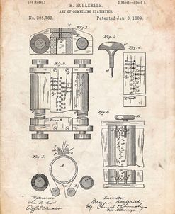 PP110-Vintage Parchment Hollerith Machine Patent Poster