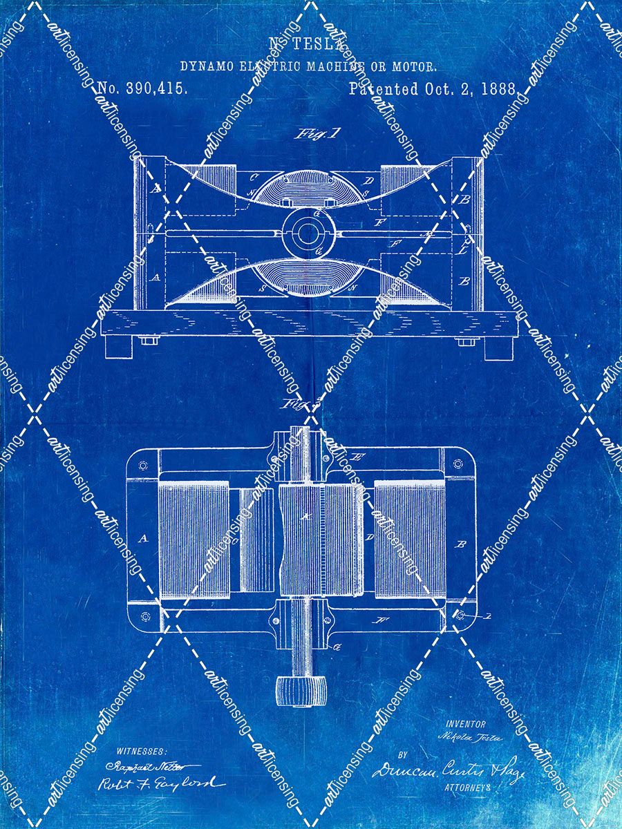 PP111-Faded Blueprint Tesla Dynamo Electric Machine Poster