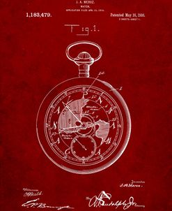 PP112-Burgundy U.S. Watch Co. Pocket Watch Patent Poster