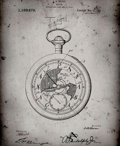 PP112-Faded Grey U.S. Watch Co. Pocket Watch Patent Poster