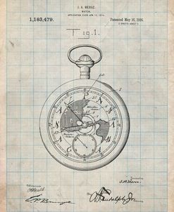 PP112-Antique Grid Parchment U.S. Watch Co. Pocket Watch Patent Poster