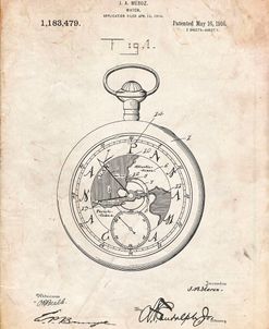 PP112-Vintage Parchment U.S. Watch Co. Pocket Watch Patent Poster