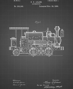 PP122- Black Grid Steam Locomotive 1886 Patent Poster