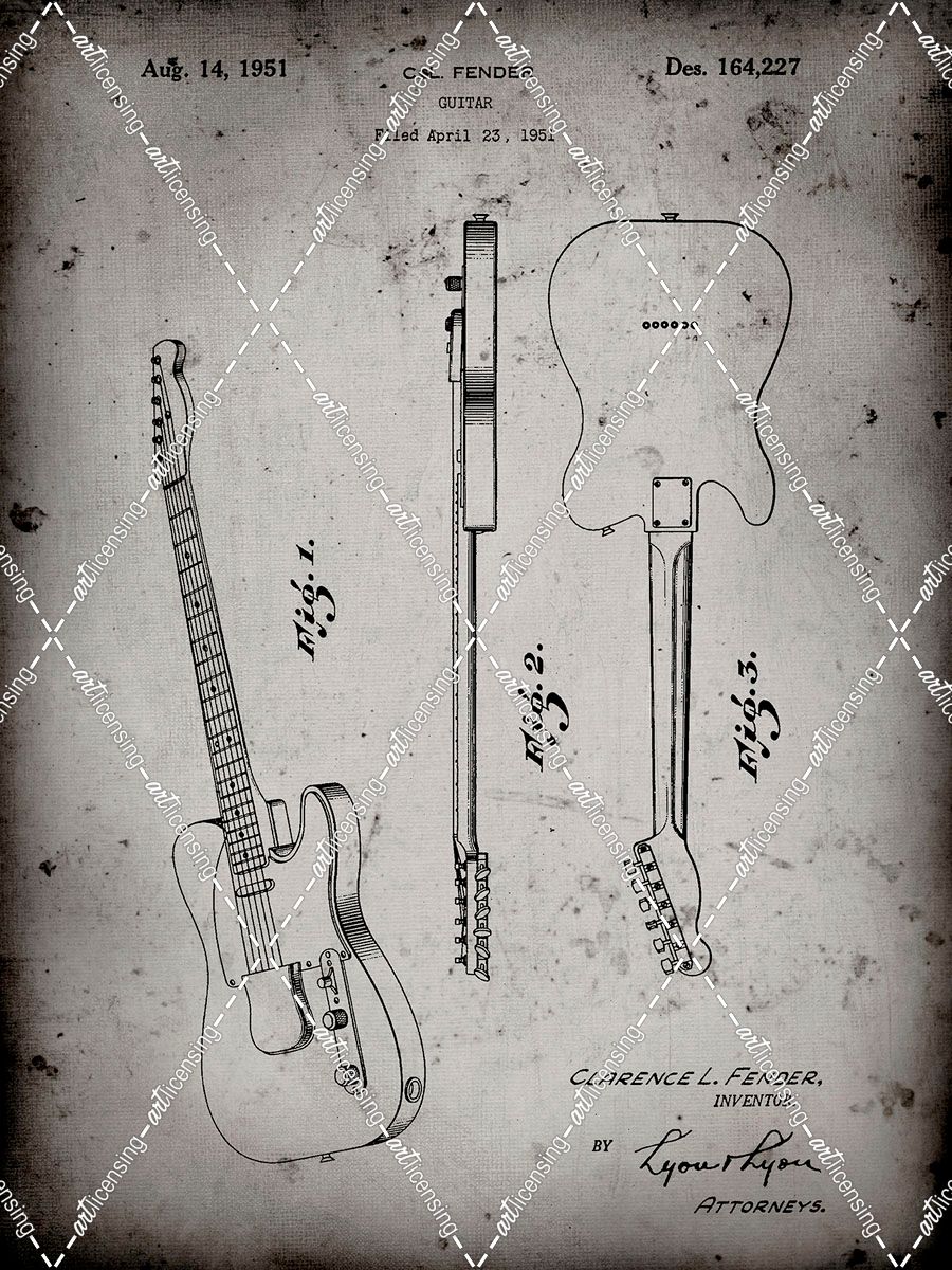 PP121- Faded Grey Fender Broadcaster Electric Guitar Patent Poster