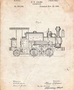 PP122- Vintage Parchment Steam Locomotive 1886 Patent Poster