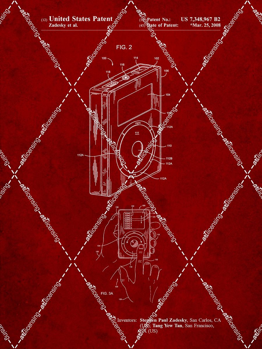 PP124- Burgundy iPod Click Wheel Patent Poster