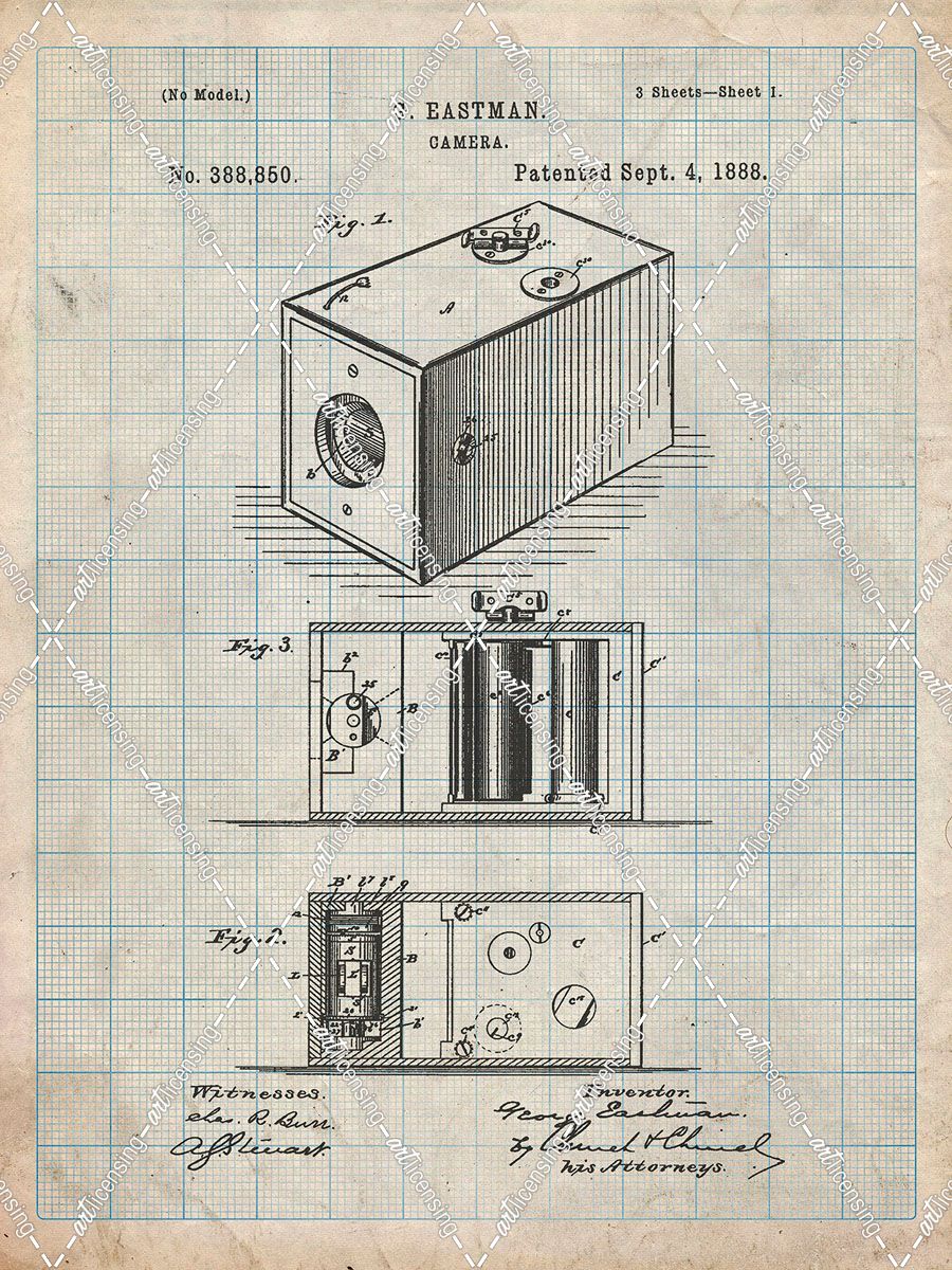 PP126- Antique Grid Parchment Eastman Kodak Camera Patent Poster
