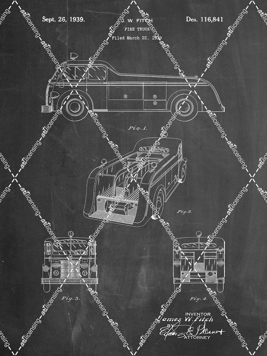PP128- Chalkboard Firetruck 1939 Patent Poster