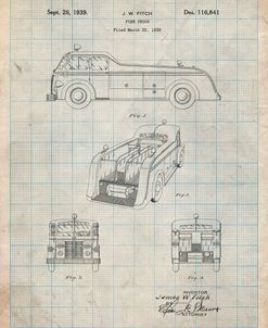 PP128- Antique Grid Parchment Firetruck 1939 Patent Poster