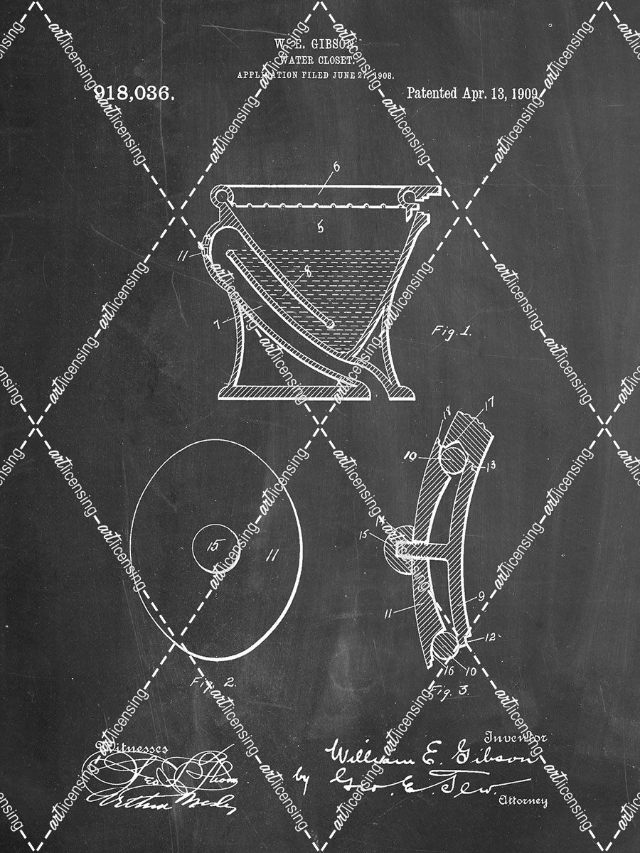 PP129- Chalkboard Siphoning Water Closet 1909 Patent Poster