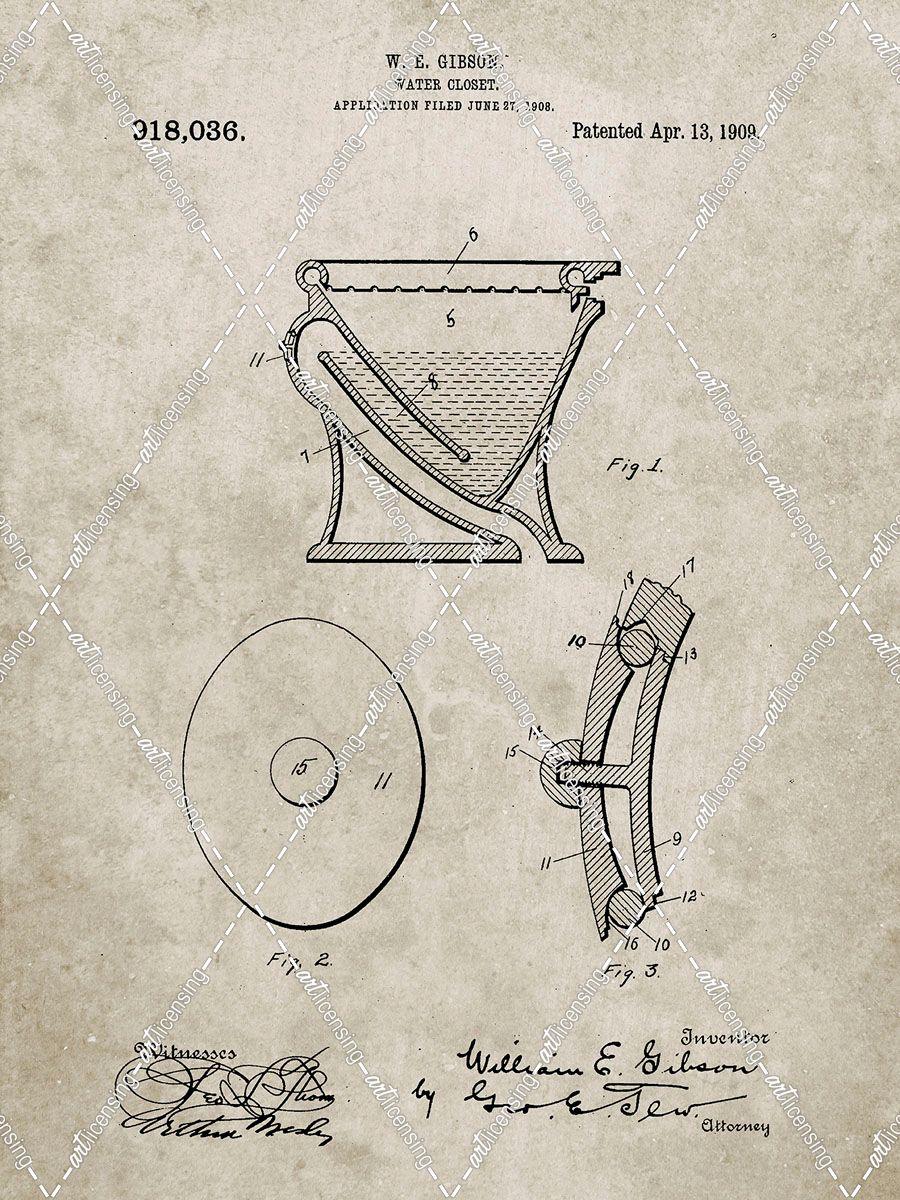 PP129- Sandstone Siphoning Water Closet 1909 Patent Poster
