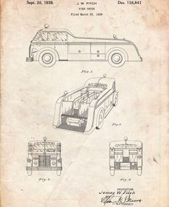 PP128- Vintage Parchment Firetruck 1939 Patent Poster