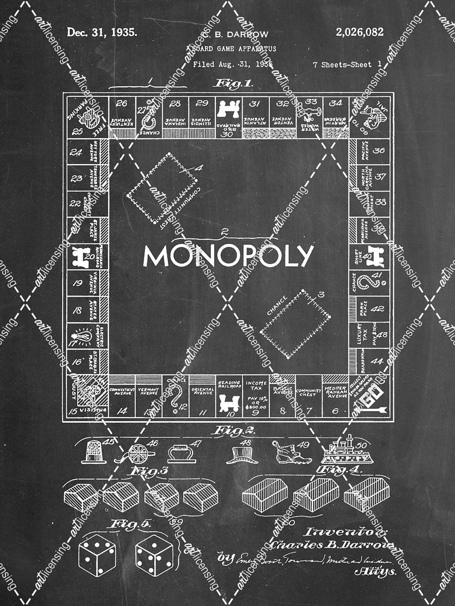 PP131- Chalkboard Monopoly Patent Poster