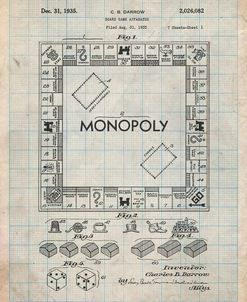 PP131- Antique Grid Parchment Monopoly Patent Poster