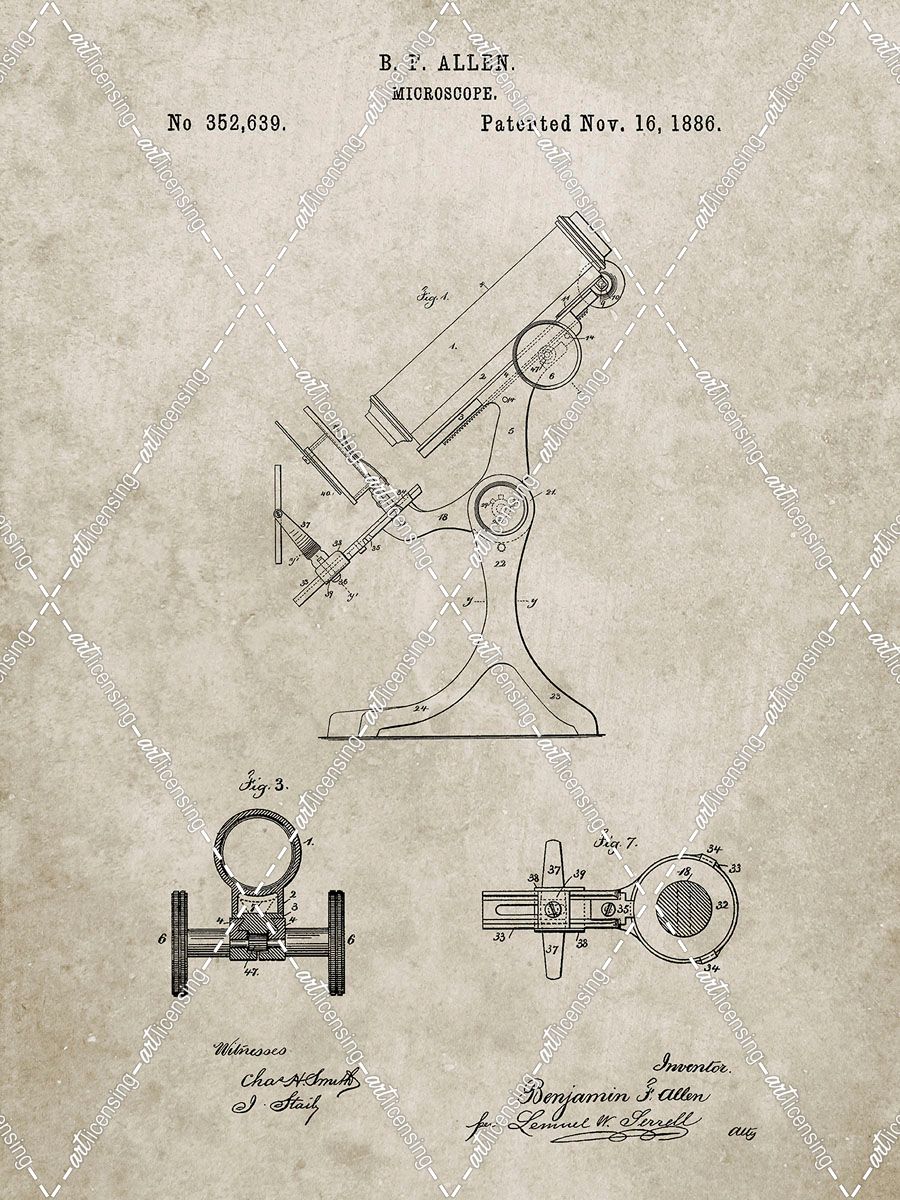 PP132- Sandstone Antique Microscope Patent Poster