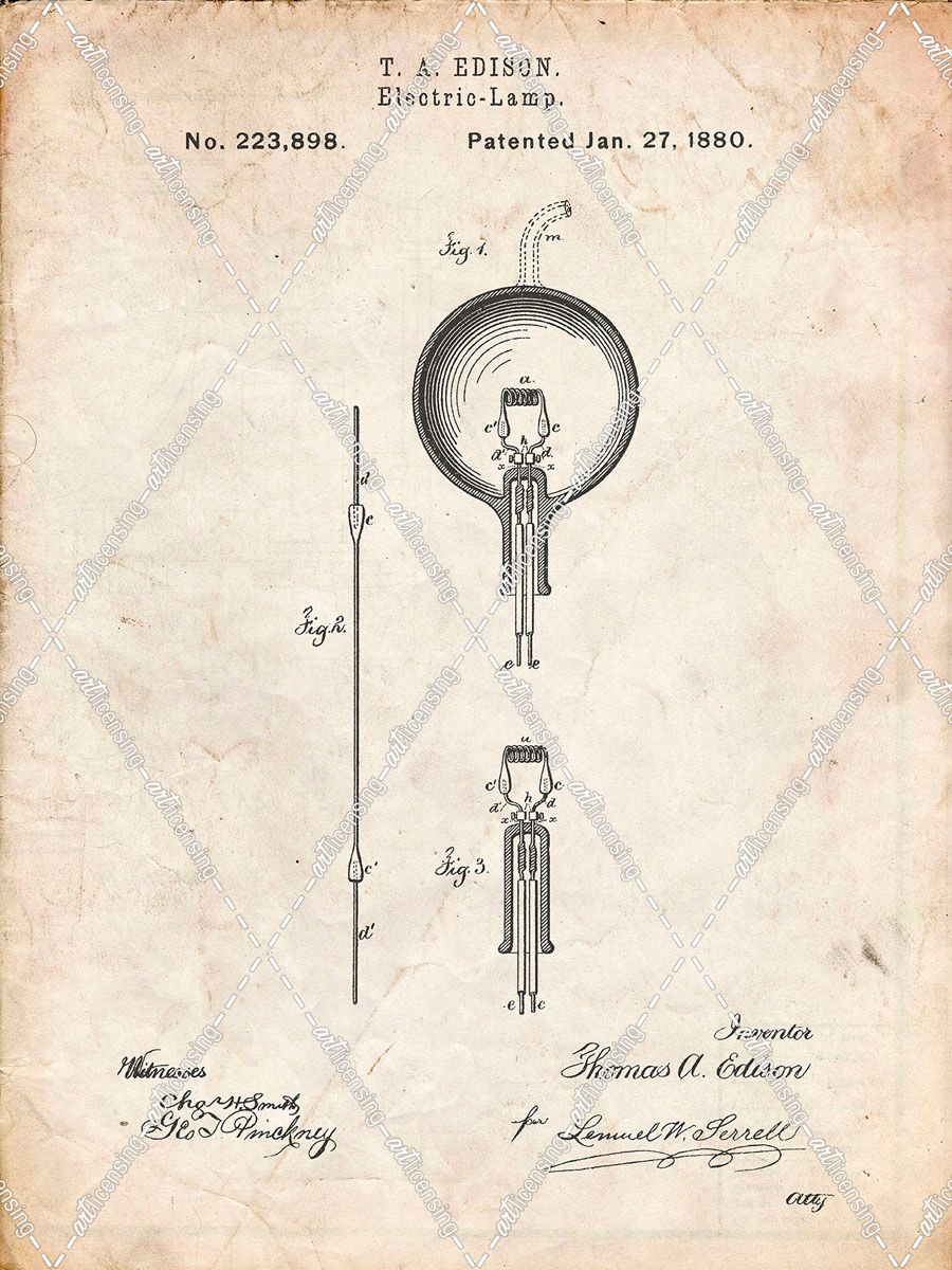 PP133- Vintage Parchment Thomas Edison Light Bulb Poster