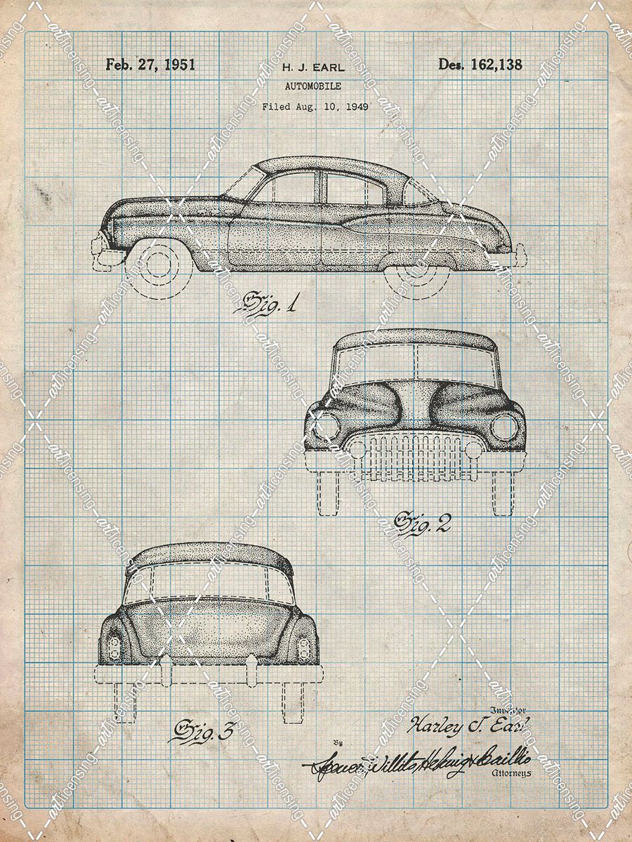 PP134- Antique Grid Parchment Buick Super 1949 Car Patent Poster