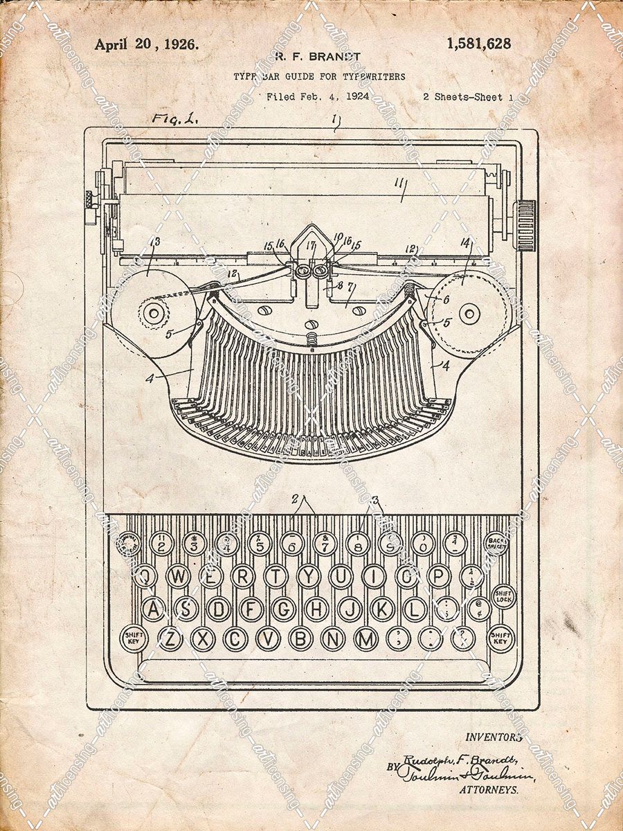 PP135- Vintage Parchment Dayton Portable Typewriter Patent Poster