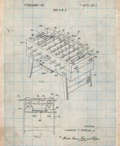 PP136- Antique Grid Parchment Foosball Game Patent Poster