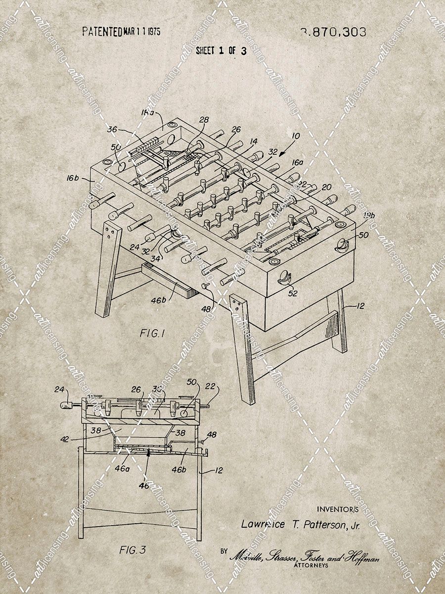 PP136- Sandstone Foosball Game Patent Poster