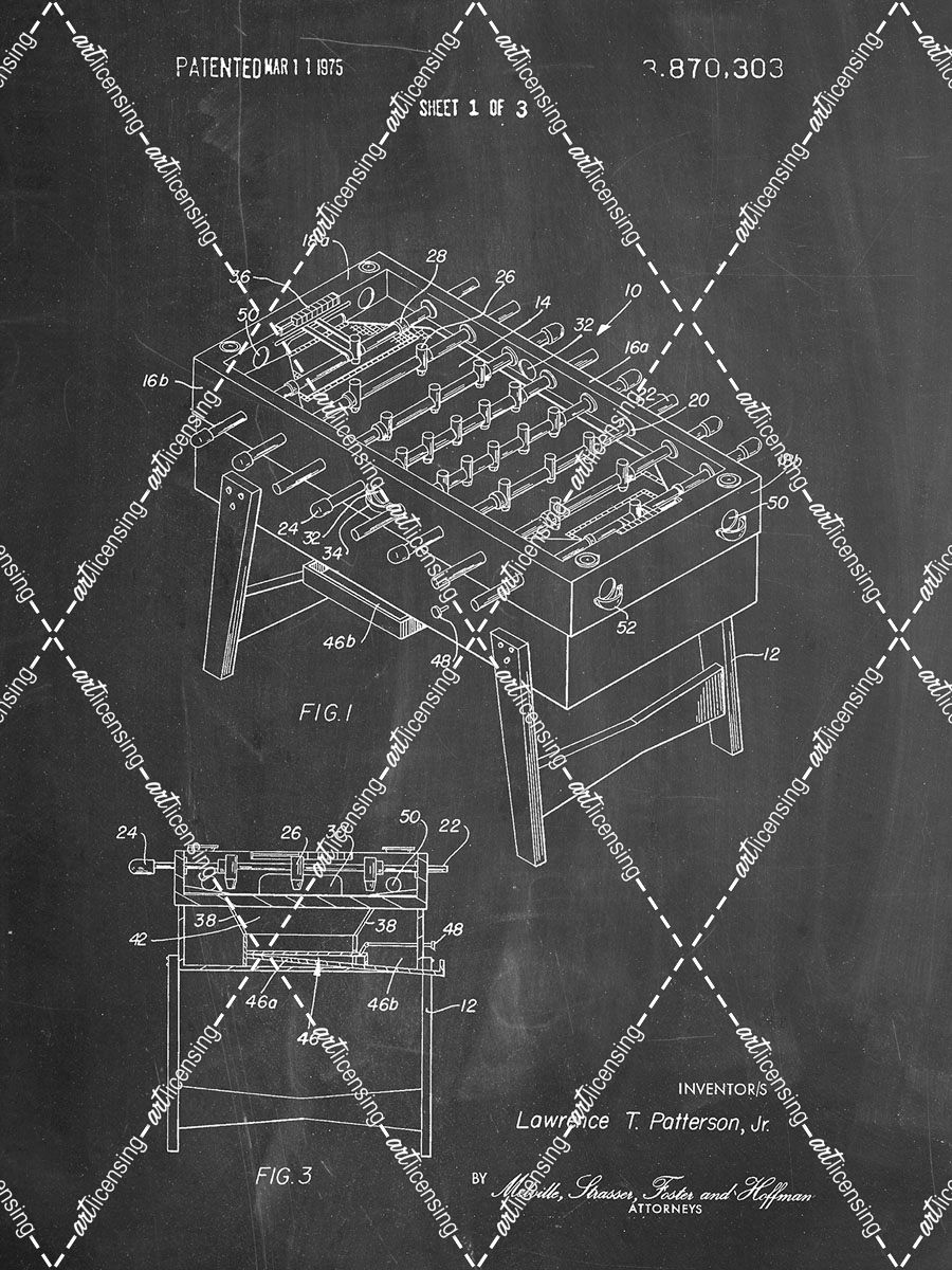 PP136- Chalkboard Foosball Game Patent Poster