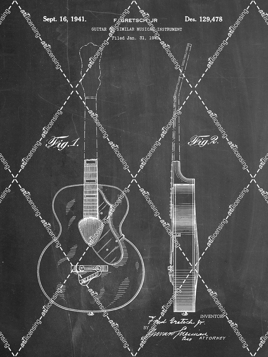PP138- Chalkboard Gretsch 6022 Rancher Guitar Patent Poster