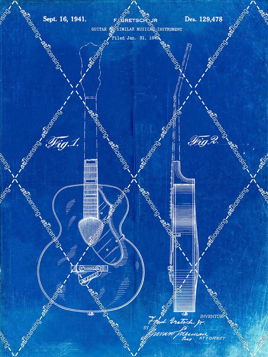 PP138- Faded Blueprint Gretsch 6022 Rancher Guitar Patent Poster
