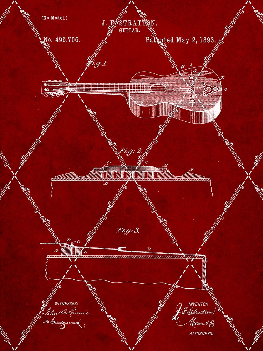PP139- Burgundy Stratton & Son Acoustic Guitar Patent Poster