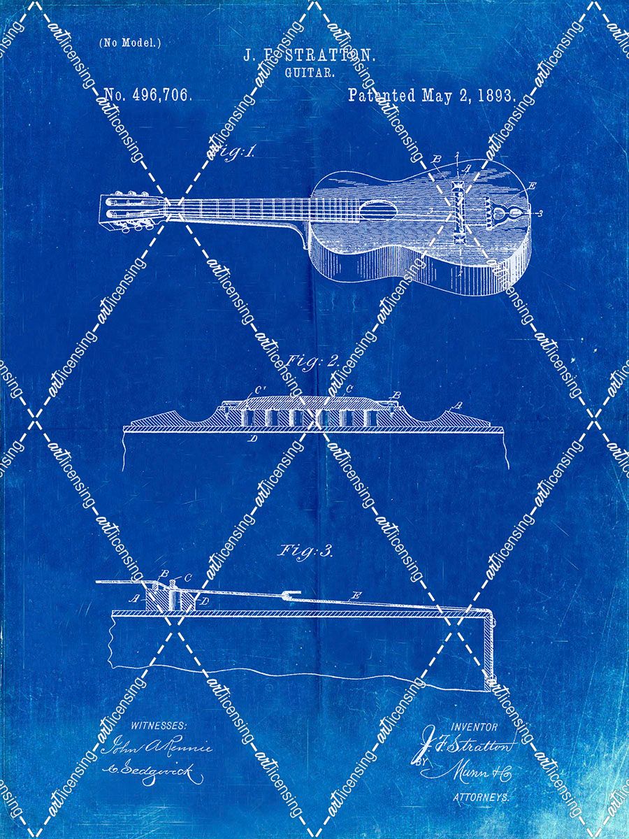 PP139- Faded Blueprint Stratton & Son Acoustic Guitar Patent Poster