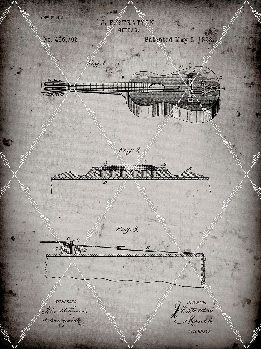 PP139- Faded Grey Stratton & Son Acoustic Guitar Patent Poster