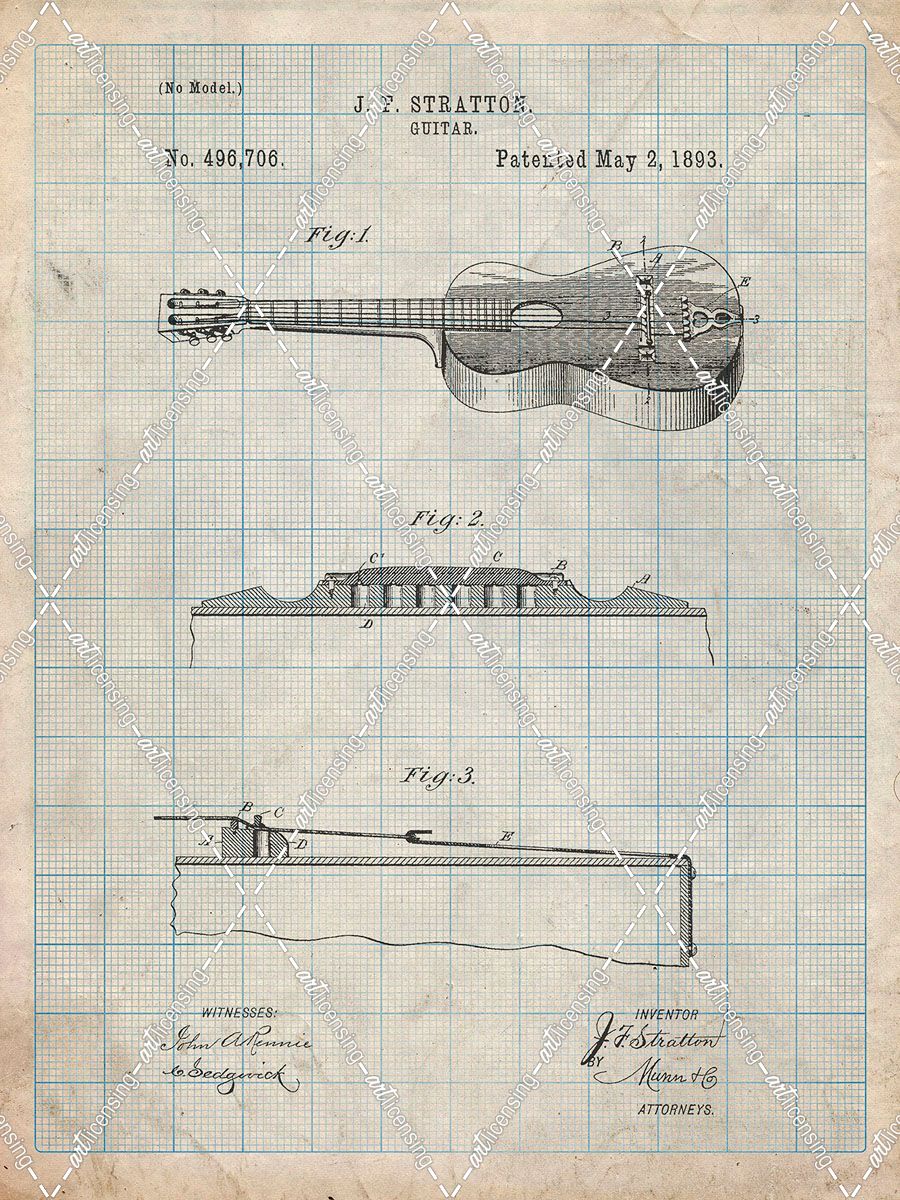 PP139- Antique Grid Parchment Stratton & Son Acoustic Guitar Patent Poster