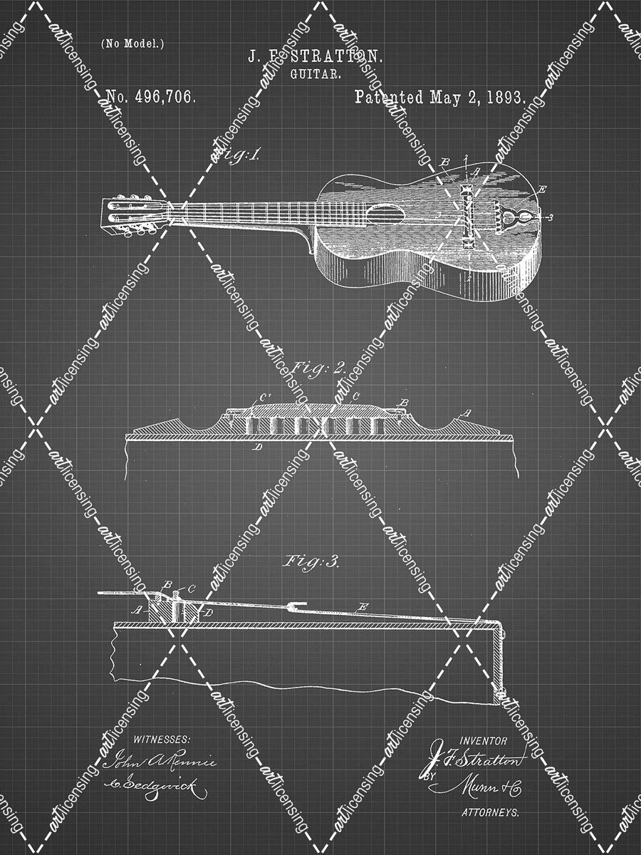 PP139- Black Grid Stratton & Son Acoustic Guitar Patent Poster