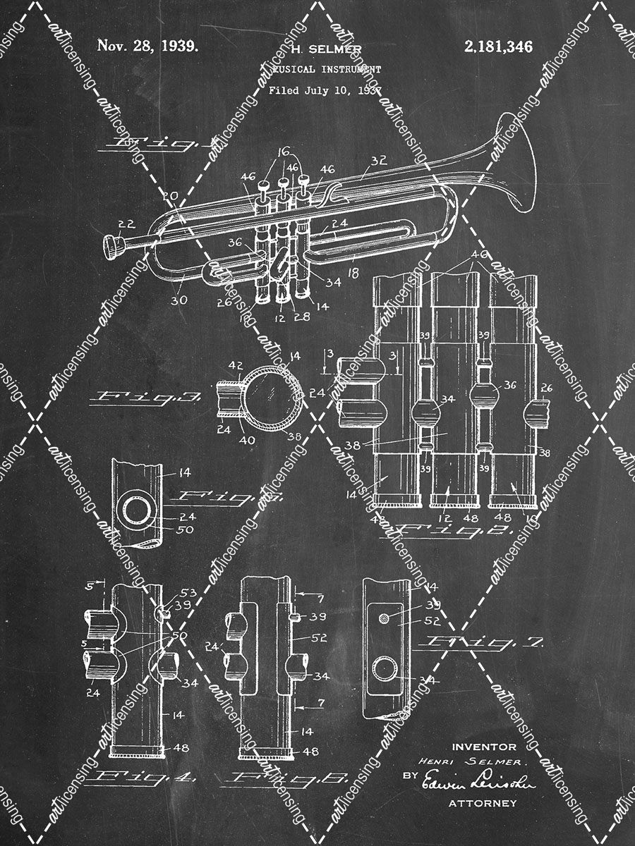 PP141- Chalkboard Selmer 1939 Trumpet Patent Poster