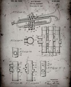 PP141- Faded Grey Selmer 1939 Trumpet Patent Poster