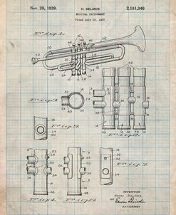 PP141- Antique Grid Parchment Selmer 1939 Trumpet Patent Poster