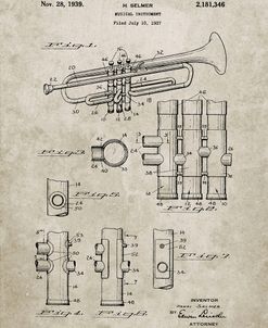 PP141- Sandstone Selmer 1939 Trumpet Patent Poster