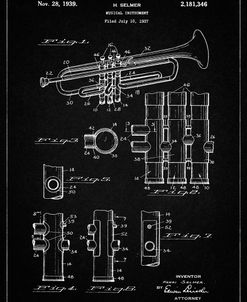 PP141- Vintage Black Selmer 1939 Trumpet Patent Poster